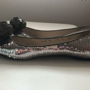 Emporio Armani sequin silver rose flats